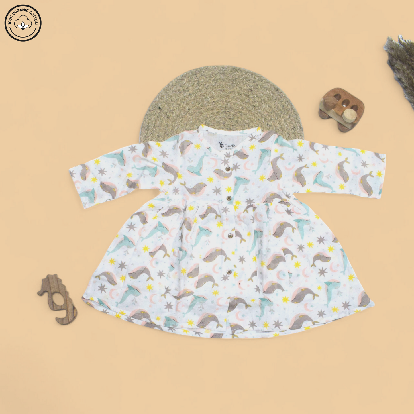 Dolhphin & Stars Muslin Frock For Toddler